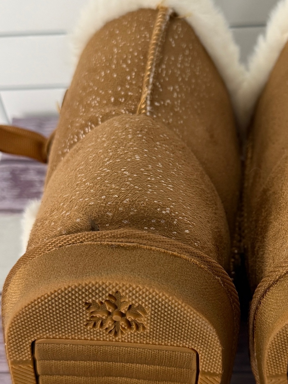 L&D Women’s Tan Cozy Faux Suede Pull On Winter Boots with a side bow Size 6 - Picture 8 of 10